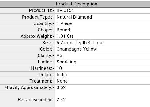 1.01 ct certified champagne yellow diamond