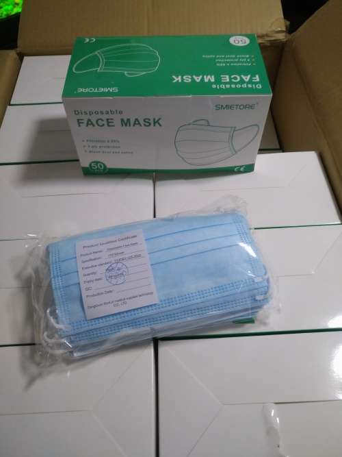 pack of 50 blue 3ply surgical masks certified