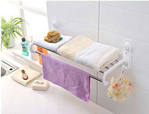 medium size towel stand with 5 crossbar , 2 hook hanger rack with magic suction cup