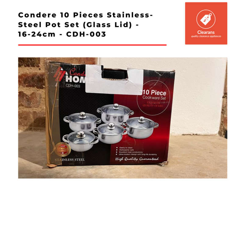 Condere 10 Pieces Stainless-Steel Pot Set (Glass Lid) - 16-24cm