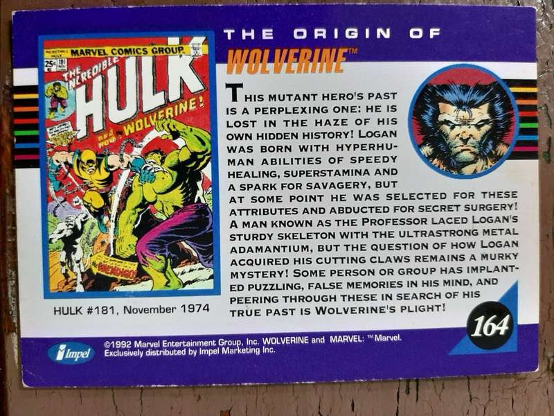 Marvel Origins 164 trading card, Wolverine
