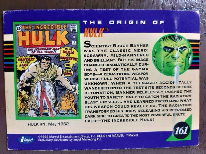 Marvel Origins 161 trading card, Hulk
