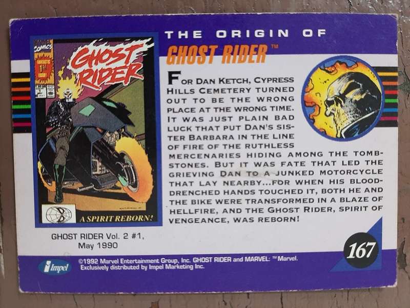 Marvel Origins 167 trading card, Ghost Rider