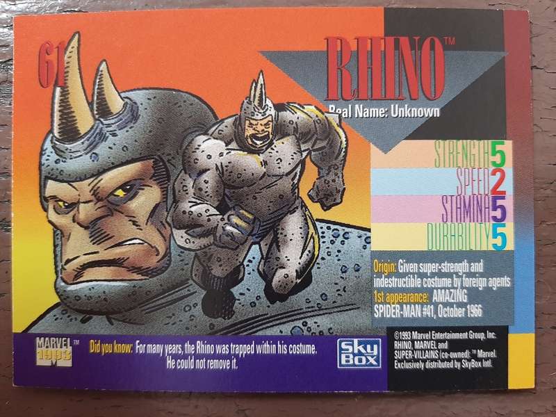 Marvel 1993 Super Villians #61, Rhino