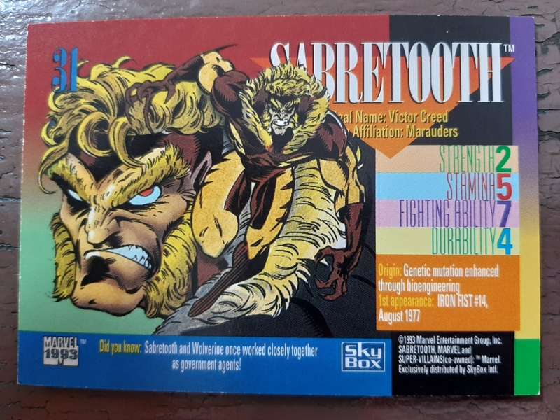 Marvel 1993 Super Villians #31, Sabertooth