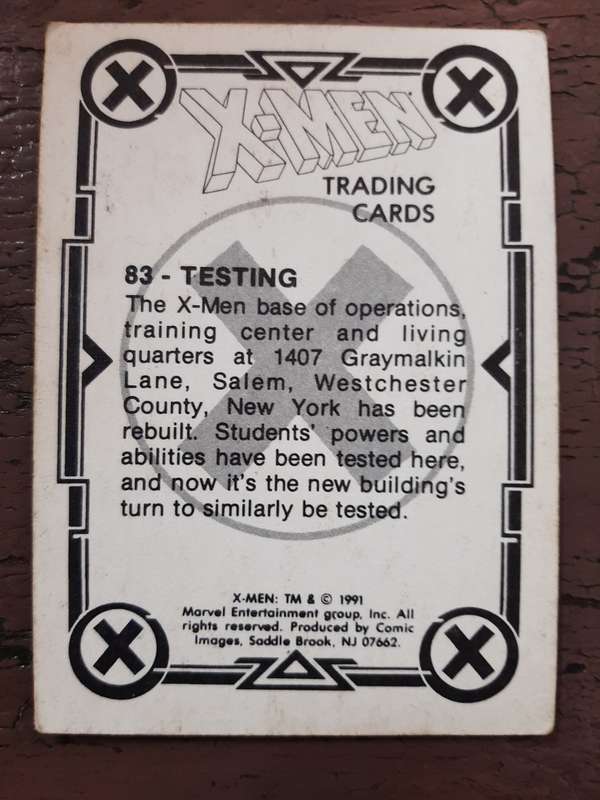 X-Men Trading Cards #83, Testing