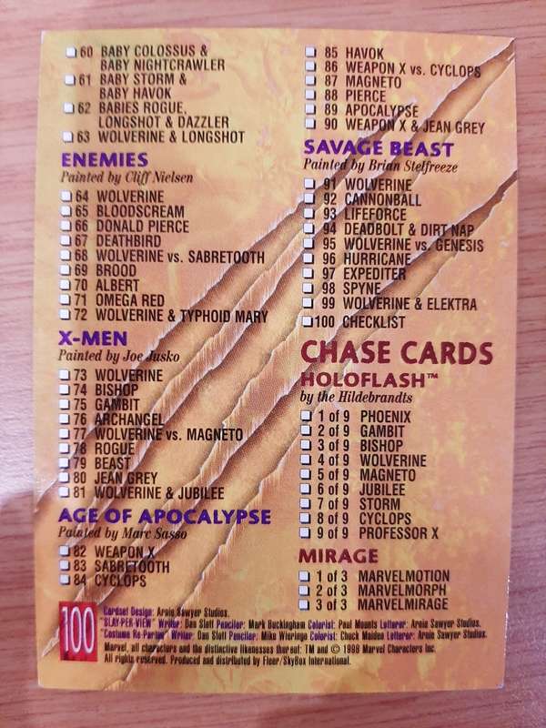 Fleer-Ultra X-Men #100, Checklist
