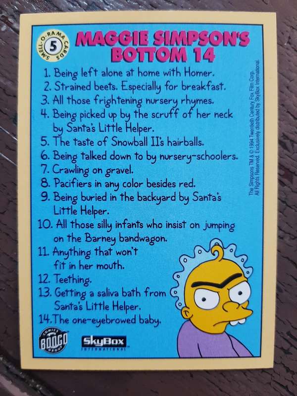 Smell-o-Rama #5, Maggie Simpson`s bottom 14
