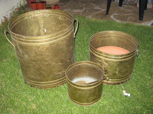 3 Massive brass planters