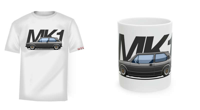 V.w Mk1 Premium Quality Tshirt Blue/Grey with Free Mug