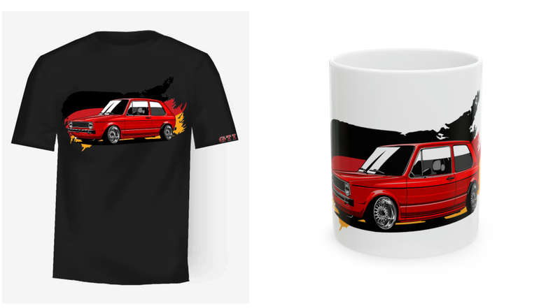 V.w Mk1 Rabbit Premium Quality T-shirt Navy/Red with Free Mug