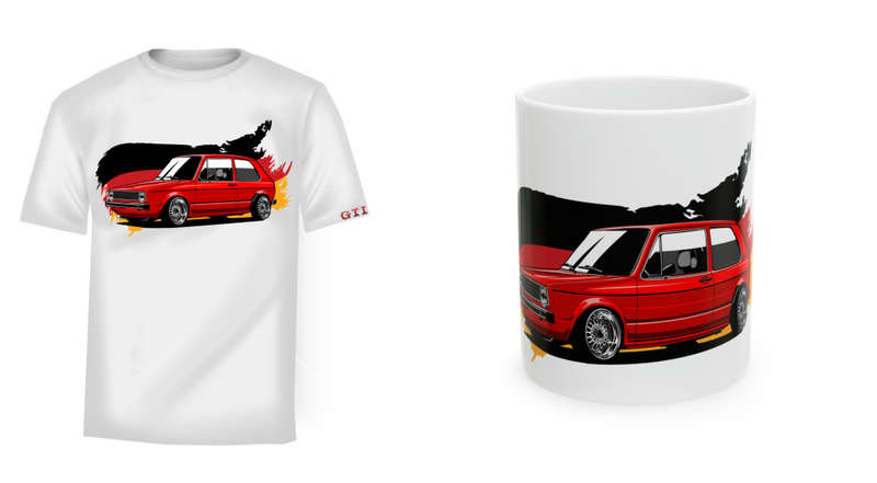 V.w Mk1 Rabbit Premium Quality T-shirt Navy/Red with Free Mug