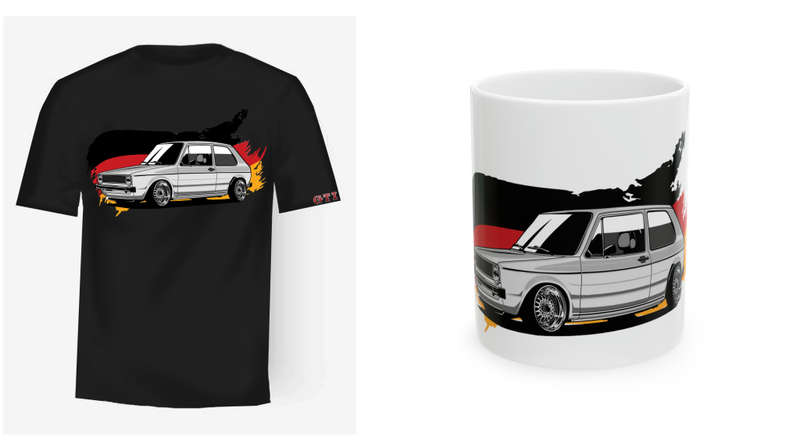 V.w Mk1 Rabbit Premium Quality T-shirt Black with White Print & Free Mug