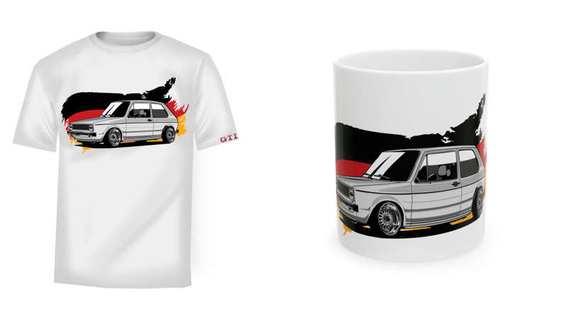 V.w Mk1 Rabbit Premium Quality T-shirt Black with White Print & Free Mug