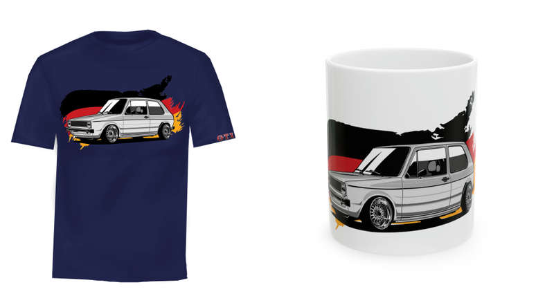 V.w Mk1 Rabbit Premium Quality T-shirt Black with White Print & Free Mug