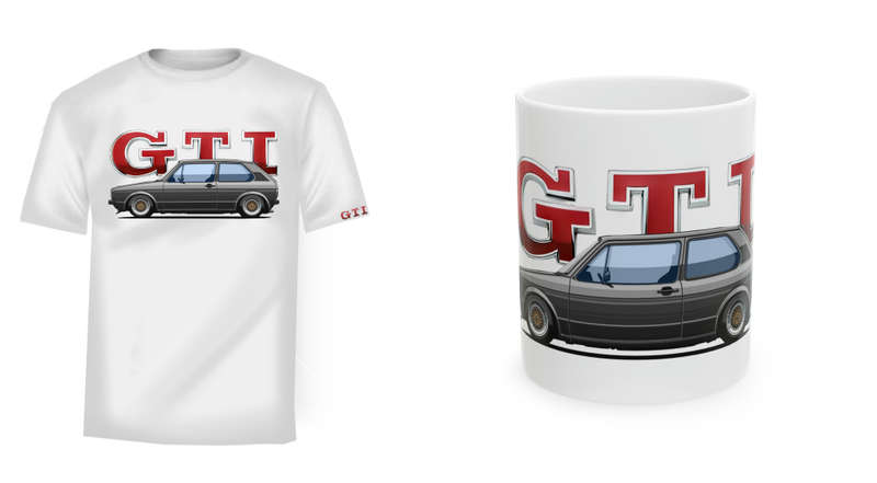 V.w Mk1 Gti Premium Quality T-shirt White T-shirt Grey Print with FreeMug