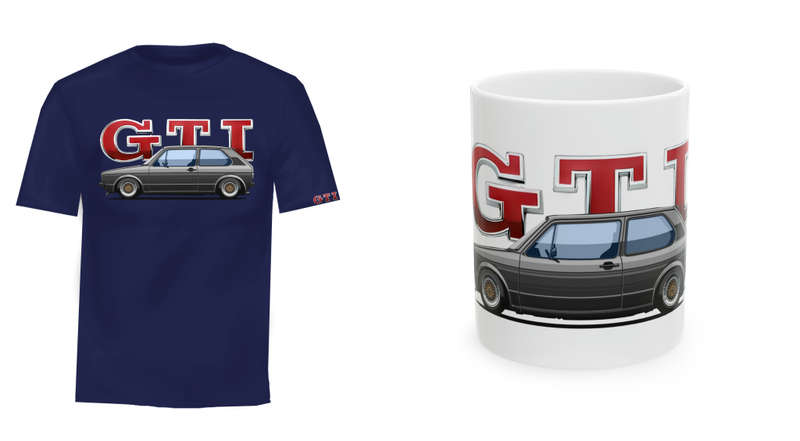 V.w Mk1 Gti Premium Quality T-shirt White T-shirt Grey Print with FreeMug