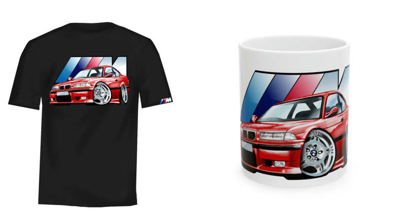 Bmw M3 Premium Quality T-shirt Navy T-shirt and Red Print with Free Mug
