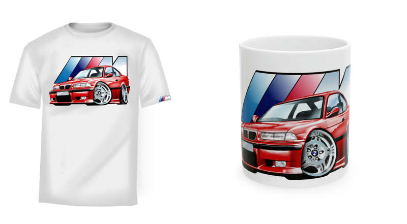 Bmw M3 Premium Quality T-shirt Navy T-shirt and Red Print with Free Mug