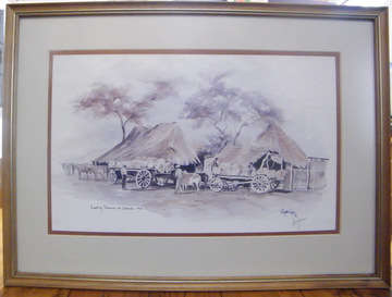 Chrystal Wynn - Pencil Signed Print "Loading Tobacco at Umboe - 1912" - Framed behind glass