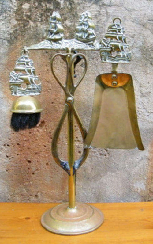Brass Fire Side tools on stand - Nautical theme