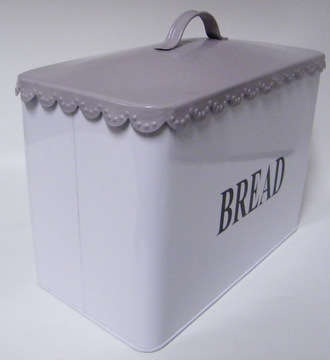 Stunning Enamel Ware Bread Bin - White and Mauve - R1 N/R!!!