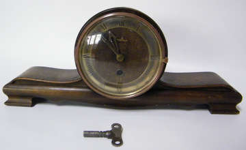Mauthe (Germany) Wooden Mantel Clock - Winds Manually with Key - Convex Glass Cover
