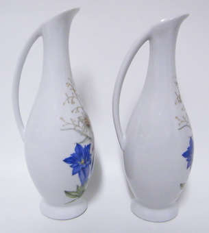 2 Matching Jugs with pretty decorations and handles (19.5cm & 20cm tall) - Made in Germany