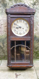 Antique Mantel Clock (Germany) in Wooden Casing with beveled glass (78cm!)- Runs, chimes nicely