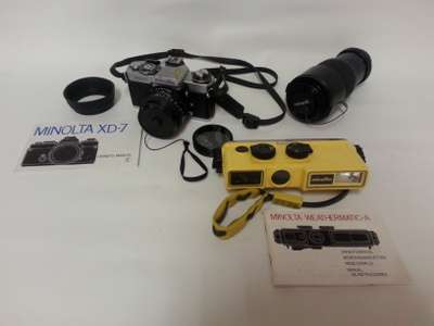 Large Lot Photographic Eq. (2) Minolta XD7 Camera, Minolta Lenses, Minolta weathermatic camera etc