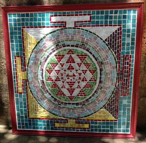 Indoor/outdoor Mosaic  Art, framed in a wooden frame -  69cm square, 7kg