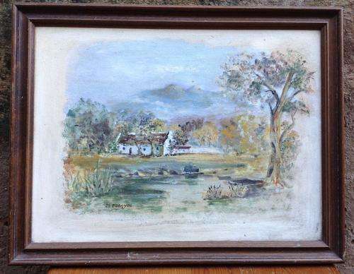 N Forsyth - Original Oil on Board of a Cape Dutch Homestead with Dam and Mountains