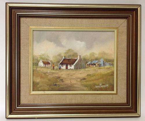 ***R1600*** June Tuckett (SA 1944 - ) Original Oil on Board of Laborer Cottages - Framed - 31x26cm