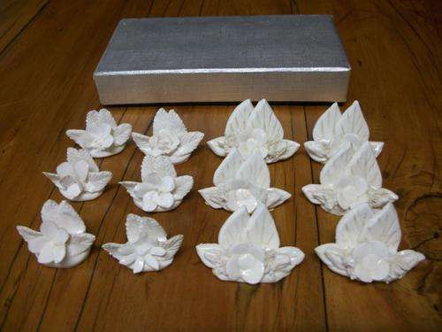 12 Dainty Bone China Name Place Holders in the shape of flowers