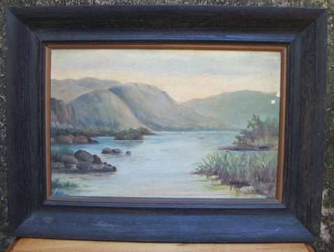 Antique Painting in Antique Black Wooden Frame - 49x35cm