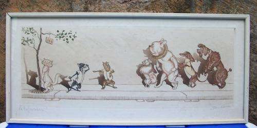 Boris O Klein (1893 - 1985) - Hand signed etching - Dirty Dogs of Paris - Le Profanateur