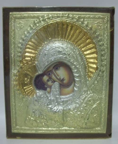 Composite Plaque of Mary and Jesus on Wood - 19.5x16cm