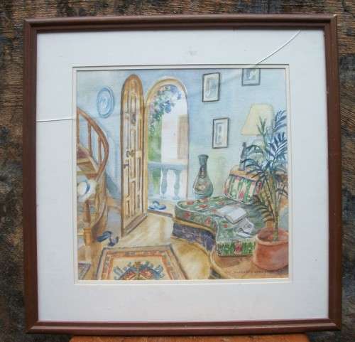 Phyllis Chubb - Original Watercolour painting 54x54cm - Mounted and framed behind glass