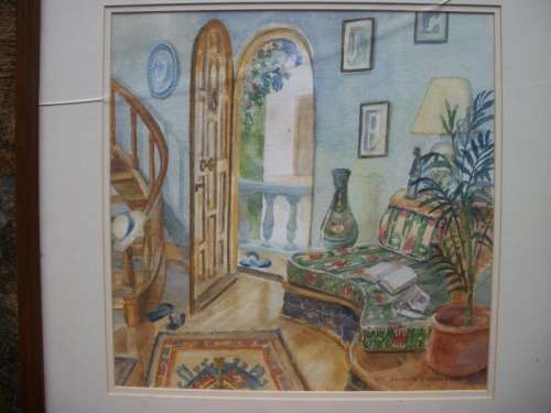 Phyllis Chubb - Original Watercolour painting 54x54cm - Mounted and framed behind glass