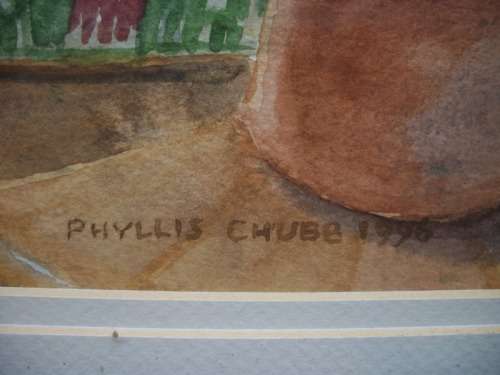 Phyllis Chubb - Original Watercolour painting 54x54cm - Mounted and framed behind glass