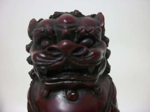 Pair of Temple Dogs/Foo Dogs (Symbol for Prosperity and Success)  - Red Resin - 11.5cm tall