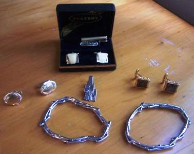 Assorted cufflinks, pin ties and sleeve garters