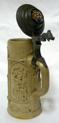 German Stein with Pewter Lid and Ceramic Decor on Lid - Stunning R1 N/R!!!