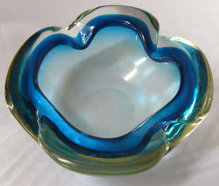 Murano Bowl/Ashtray - Clear, Blue, Turquoise Glass - 15.5cm x 5cm! Madness R1 N/R!!!
