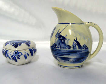 Delft Milk Jug and Heart Shaped Trinket box - Nice!