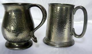 2 Pewter Hand Hammered Tankards - Very Nice Condition!