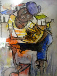 Gibson Mokhachane (1941 SA) - Signed, Framed - Township Scenes with Figures (No 4) -LOW Start!!
