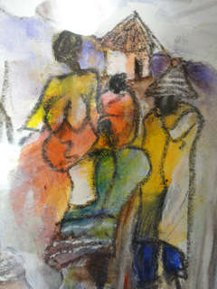 Gibson Mokhachane (1941 SA) - Signed, Framed - Township Scenes with Figures (No 5) -LOW Start!!