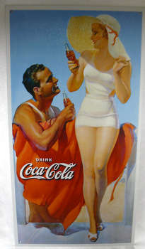 Coca Cola - Superb Nostalgic Enameled Tin Sign - "Drink Coke"
