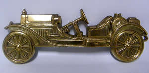 Solid Cast Brass VINTAGE CAR with hooks for hanging (32cm wide, 13cm tall)